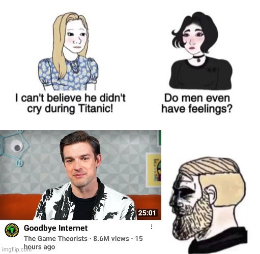 Pls don't go | image tagged in chad crying,matpat,game theory | made w/ Imgflip meme maker