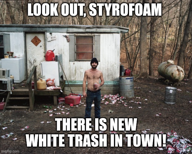 maga-billie | LOOK OUT, STYROFOAM; THERE IS NEW WHITE TRASH IN TOWN! | image tagged in trailer trash,maga | made w/ Imgflip meme maker