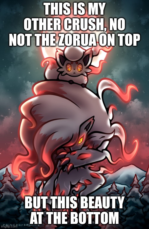 My other crush | THIS IS MY OTHER CRUSH, NO NOT THE ZORUA ON TOP; BUT THIS BEAUTY AT THE BOTTOM | image tagged in zoroark announcement temp | made w/ Imgflip meme maker