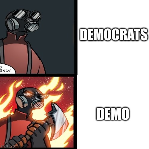 TF2 meme | DEMOCRATS; DEMO | image tagged in tf2 pyro mad,tf2,memes,funny memes | made w/ Imgflip meme maker