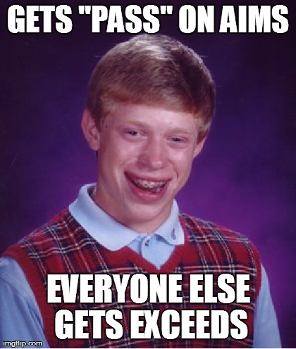 Bad Luck Brian Meme | GETS "PASS" ON AIMS EVERYONE ELSE GETS EXCEEDS | image tagged in memes,bad luck brian | made w/ Imgflip meme maker