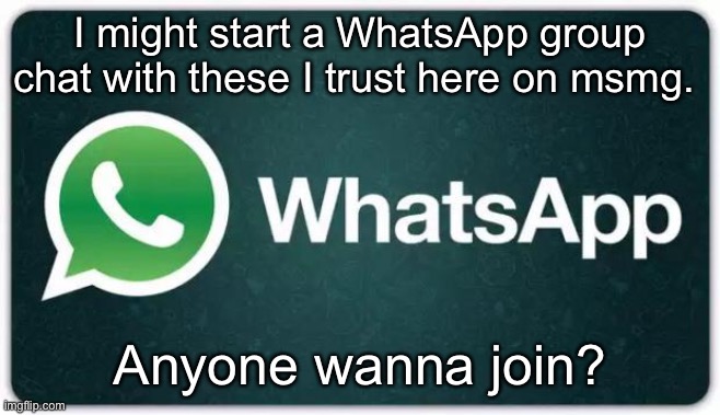Hm | I might start a WhatsApp group chat with these I trust here on msmg. Anyone wanna join? | image tagged in whatsapp | made w/ Imgflip meme maker