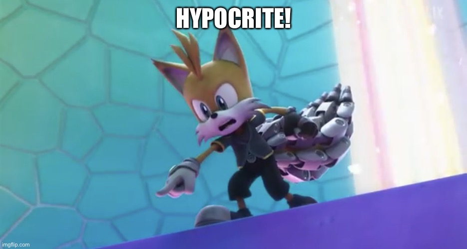 Sonic prime nine pointing meme | HYPOCRITE! | image tagged in sonic prime nine pointing meme | made w/ Imgflip meme maker