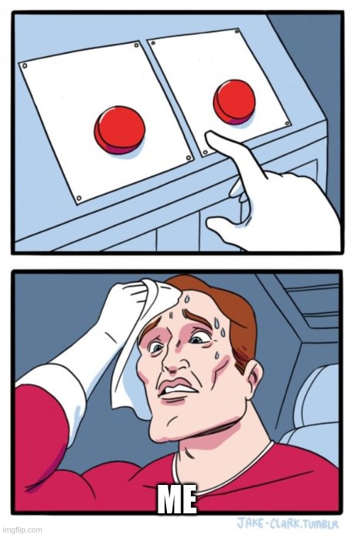 no button discription | ME | image tagged in memes,two buttons | made w/ Imgflip meme maker