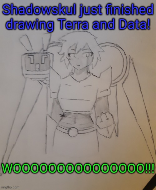 A little weird that data is just a head but it's still a GREAT drawing | Shadowskul just finished drawing Terra and Data! WOOOOOOOOOOOOOOO!!! | image tagged in terra and data | made w/ Imgflip meme maker