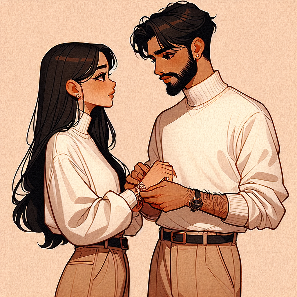 High Quality Young man and young woman wearing both white pullover and beige Blank Meme Template