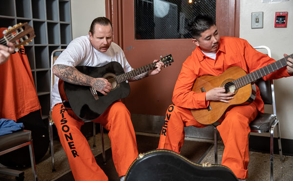 Prisoners playing guitars Blank Meme Template