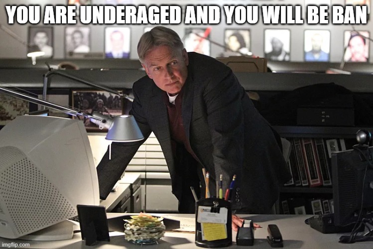 NCIS gibbs | YOU ARE UNDERAGED AND YOU WILL BE BAN | image tagged in ncis gibbs | made w/ Imgflip meme maker