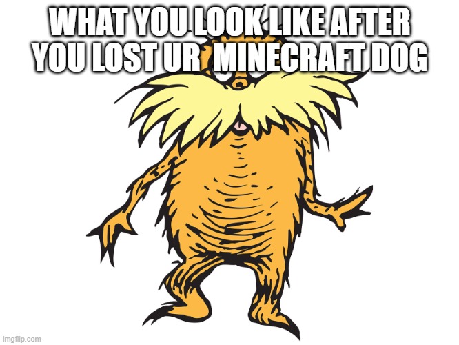 this you? | WHAT YOU LOOK LIKE AFTER YOU LOST UR  MINECRAFT DOG | image tagged in lorax,fun,the lorax,minecraft | made w/ Imgflip meme maker