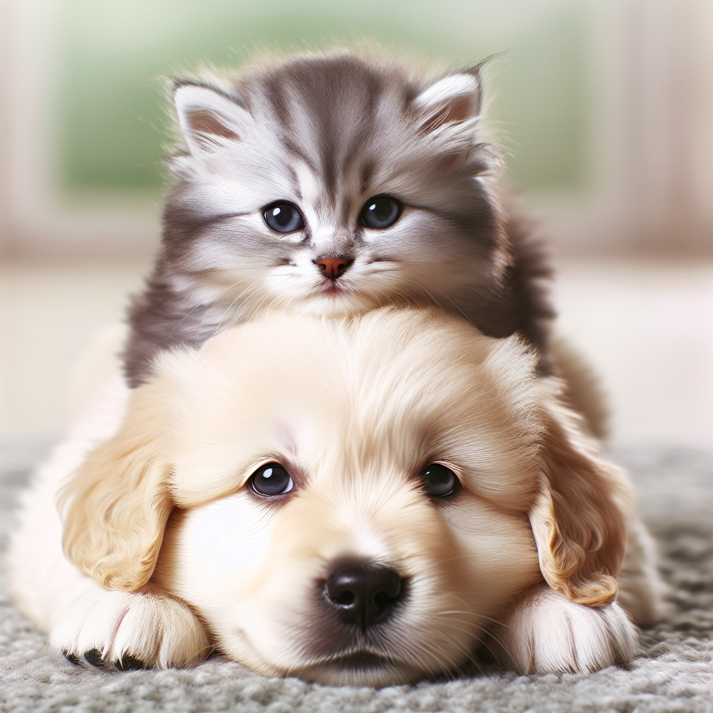 Cute kitten sitting on a puppy Blank Meme Template