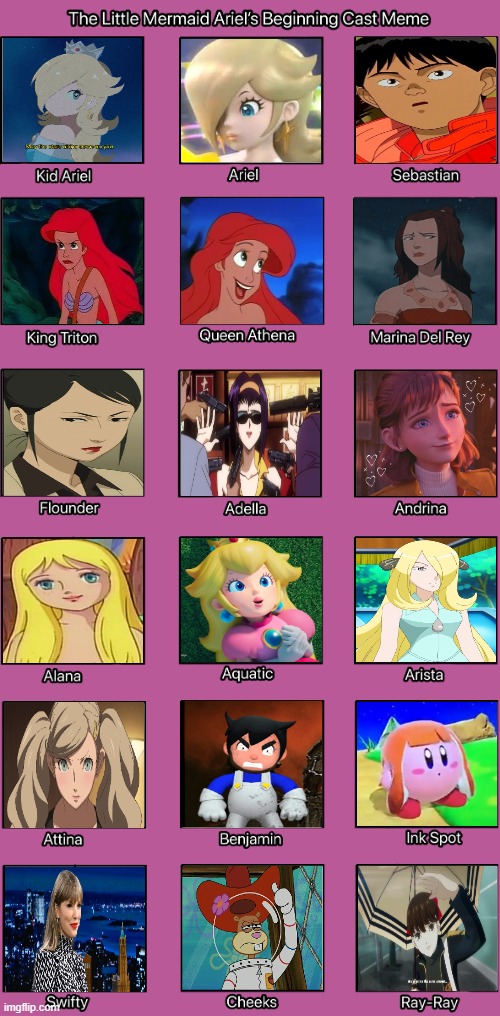 the little mermaid ariel's beginning cast | image tagged in the little mermaid,disney,anime,movies,cast it in the fire,so it begins | made w/ Imgflip meme maker