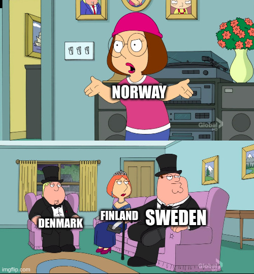 Meg Family Guy Better than me | NORWAY; SWEDEN; FINLAND; DENMARK | image tagged in meg family guy better than me | made w/ Imgflip meme maker