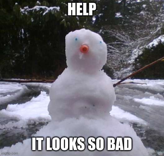 CRYING | HELP; IT LOOKS SO BAD | image tagged in snowman,fail,failed,snow,funny | made w/ Imgflip meme maker