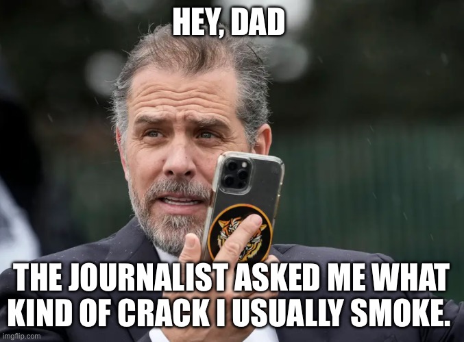 It’s really happened | HEY, DAD; THE JOURNALIST ASKED ME WHAT KIND OF CRACK I USUALLY SMOKE. | image tagged in hunter biden phone,journalism,politics | made w/ Imgflip meme maker