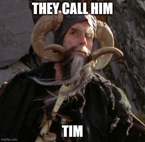 Tim the Enchanter - Monty Python | THEY CALL HIM TIM | image tagged in tim the enchanter - monty python | made w/ Imgflip meme maker