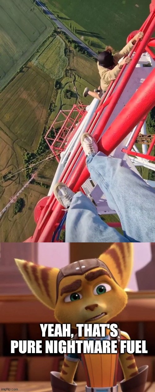 Ratchet and the danger crew | YEAH, THAT'S PURE NIGHTMARE FUEL | image tagged in ratchet and clank,lattice climbing,meme,memes,tower,template | made w/ Imgflip meme maker