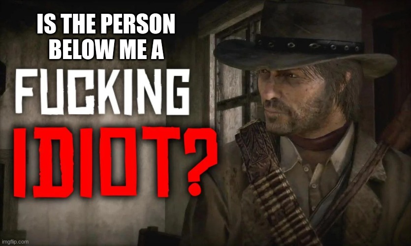 watch this cause controversy | IS THE PERSON BELOW ME A | image tagged in fucking idiot | made w/ Imgflip meme maker
