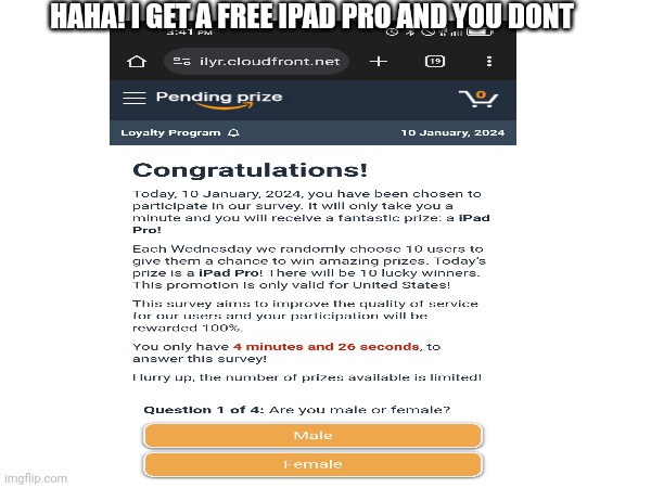 HAHA! I GET A FREE IPAD PRO AND YOU DONT | image tagged in fun | made w/ Imgflip meme maker