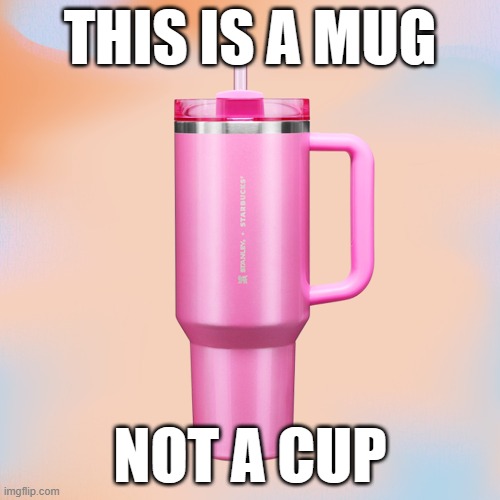 Pink Stanley Cup | THIS IS A MUG; NOT A CUP | image tagged in pink stanley cup,mug | made w/ Imgflip meme maker