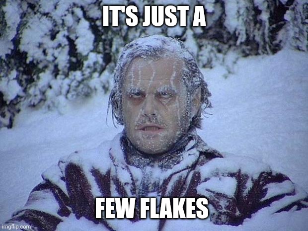 Jack Nicholson The Shining Snow Meme | IT'S JUST A; FEW FLAKES | image tagged in memes,jack nicholson the shining snow | made w/ Imgflip meme maker