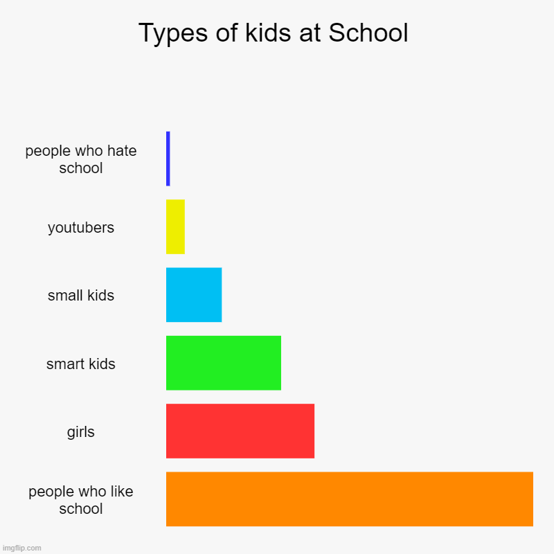 Types of kids at school | Types of kids at School | people who hate school, youtubers, small kids, smart kids, girls, people who like school | image tagged in charts,bar charts | made w/ Imgflip chart maker