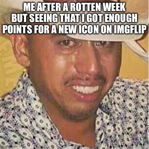 Little things guys. It’s the little things | ME AFTER A ROTTEN WEEK BUT SEEING THAT I GOT ENOUGH POINTS FOR A NEW ICON ON IMGFLIP | image tagged in smile cry | made w/ Imgflip meme maker