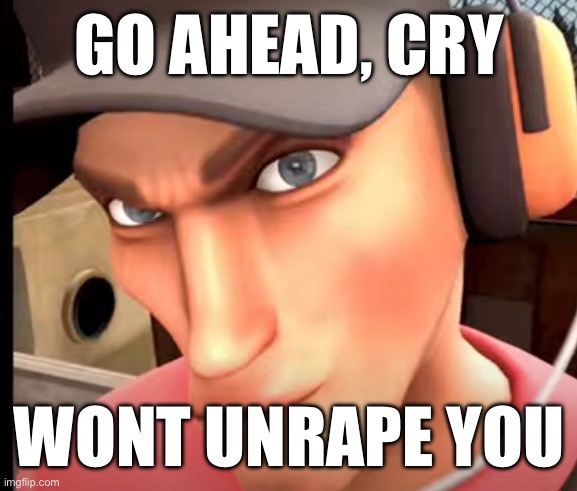 part 2 cuz yes | GO AHEAD, CRY; WONT UNRAPE YOU | image tagged in no scouts | made w/ Imgflip meme maker