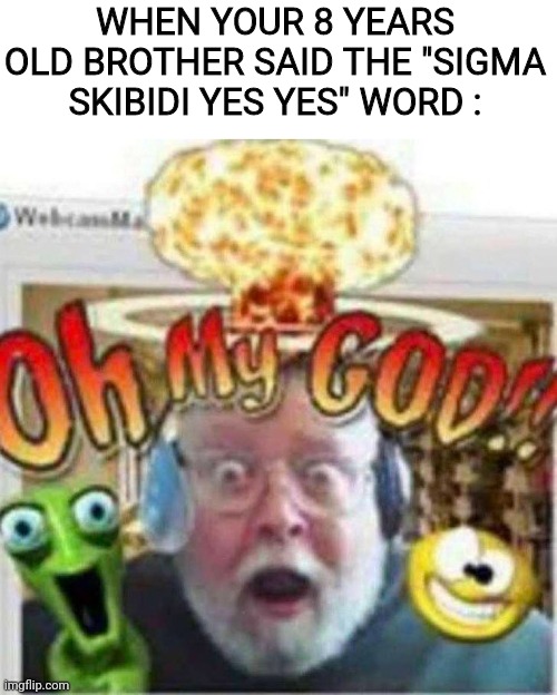 shitpost | WHEN YOUR 8 YEARS OLD BROTHER SAID THE "SIGMA SKIBIDI YES YES" WORD : | image tagged in oh my god,shitpost | made w/ Imgflip meme maker