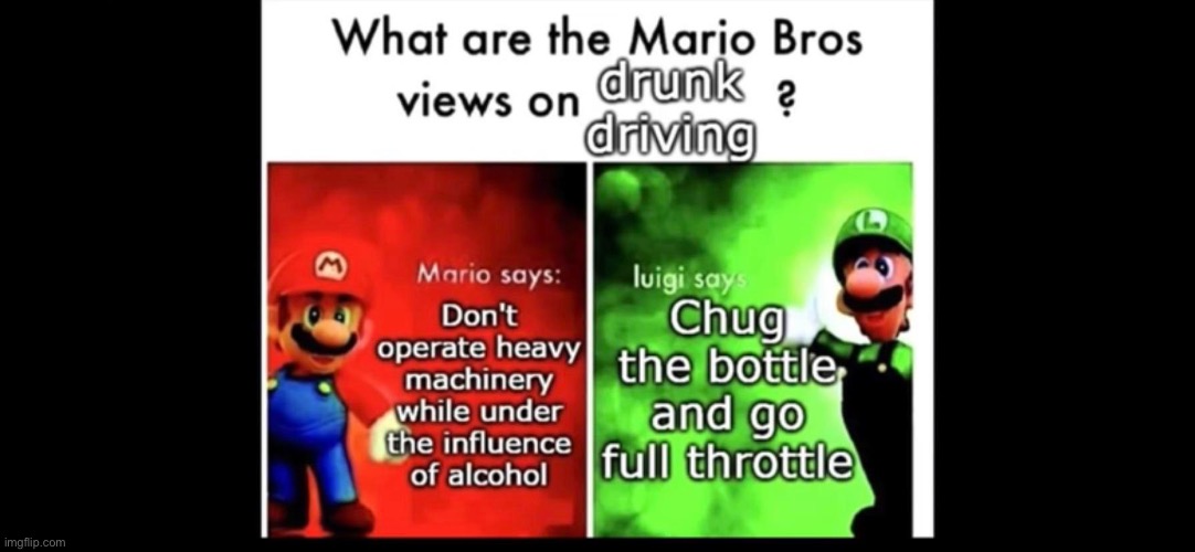Luigi with the w | image tagged in mario bros views,drunk,driving | made w/ Imgflip meme maker