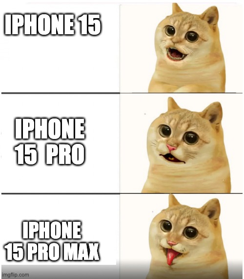 Iphone 15 Reaction | IPHONE 15; IPHONE 15  PRO; IPHONE 15 PRO MAX | image tagged in funny cat memes | made w/ Imgflip meme maker