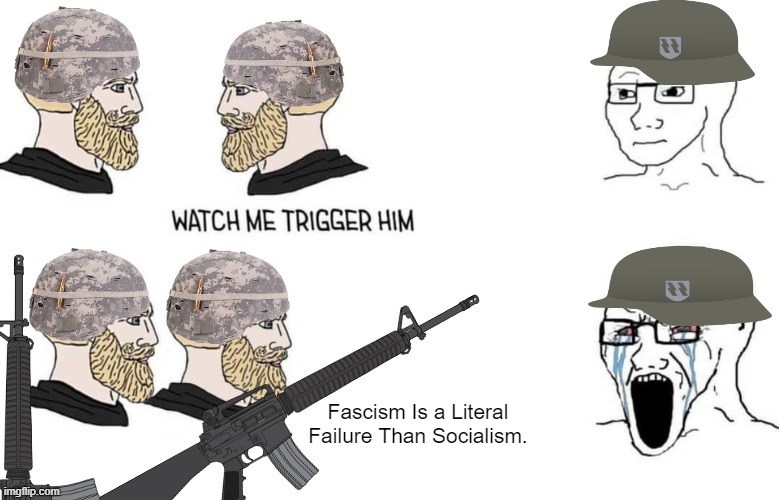 . | Fascism Is a Literal Failure Than Socialism. | image tagged in watch me trigger him wwiv version | made w/ Imgflip meme maker
