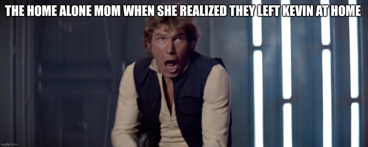 han solo | THE HOME ALONE MOM WHEN SHE REALIZED THEY LEFT KEVIN AT HOME | image tagged in han solo | made w/ Imgflip meme maker