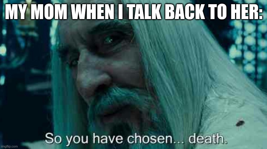 So you have chosen death | MY MOM WHEN I TALK BACK TO HER: | image tagged in memes,funny,mom,moment | made w/ Imgflip meme maker