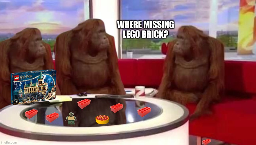 where monkey | WHERE MISSING LEGO BRICK? | image tagged in where monkey,lego,squidward | made w/ Imgflip meme maker
