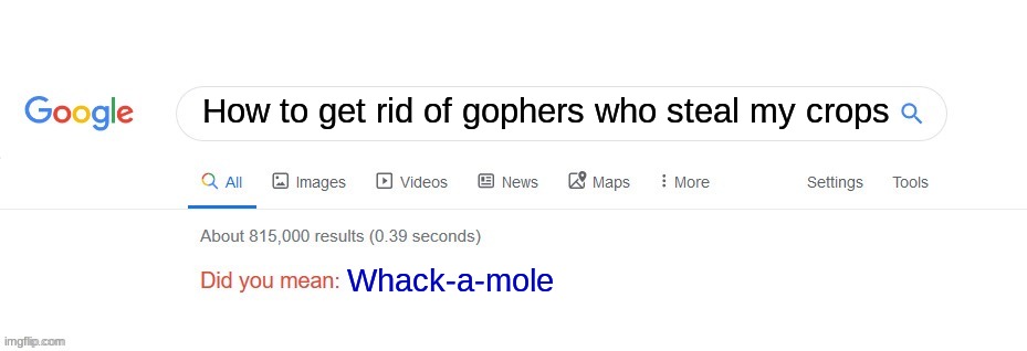 Here's what to do | How to get rid of gophers who steal my crops; Whack-a-mole | image tagged in did you mean | made w/ Imgflip meme maker