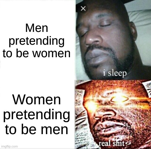 Sleeping Shaq Meme | Men pretending to be women; Women pretending to be men | image tagged in memes,sleeping shaq | made w/ Imgflip meme maker