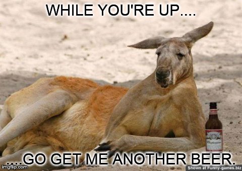 Drunk Kangaroo | WHILE YOU'RE UP.... ....GO GET ME ANOTHER BEER. | image tagged in memes,funny,drunk,animals,kangaroo | made w/ Imgflip meme maker