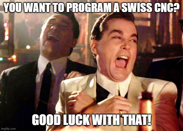 Good Fellas Hilarious Meme | YOU WANT TO PROGRAM A SWISS CNC? GOOD LUCK WITH THAT! | image tagged in memes,good fellas hilarious | made w/ Imgflip meme maker
