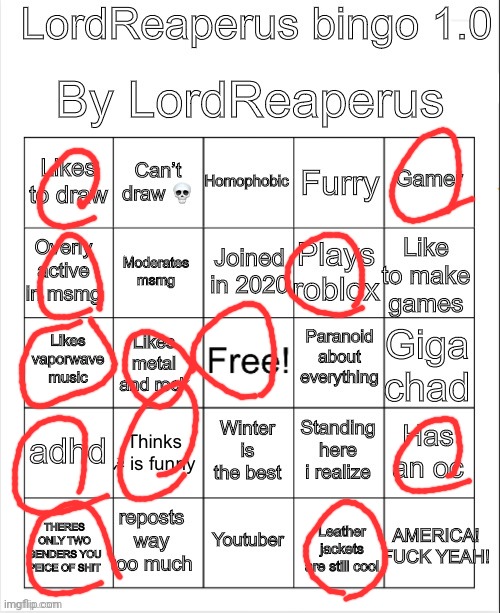 LordReaperus bingo 1.0 | image tagged in lordreaperus bingo 1 0 | made w/ Imgflip meme maker