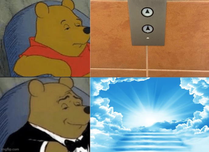 Up arrows, Stairway to heaven | image tagged in memes,tuxedo winnie the pooh,up,arrows,stairway to heaven,elevator | made w/ Imgflip meme maker
