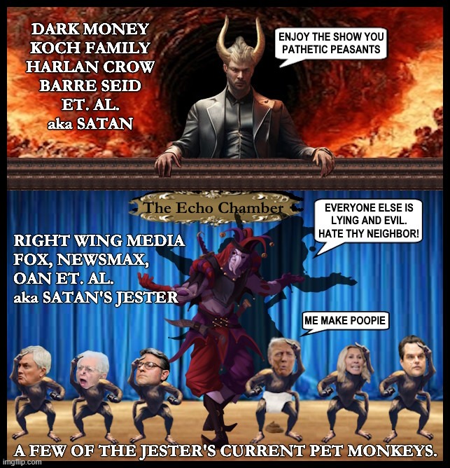 The Dancing Monkeys Are Not The REAL Threat to Democracy - Not Even That Stinky Diaper Wearing One. Well, Okay, Maybe That One. | image tagged in donald trump,fox news,newsmax,dark money,oan | made w/ Imgflip meme maker