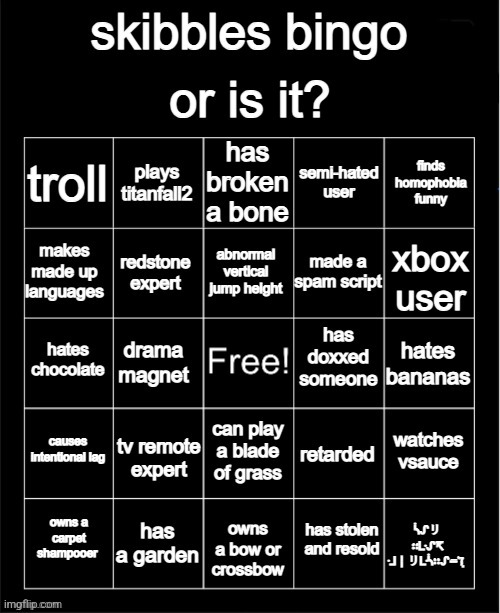 Skibbles kys bingo | image tagged in skibbles kys bingo | made w/ Imgflip meme maker