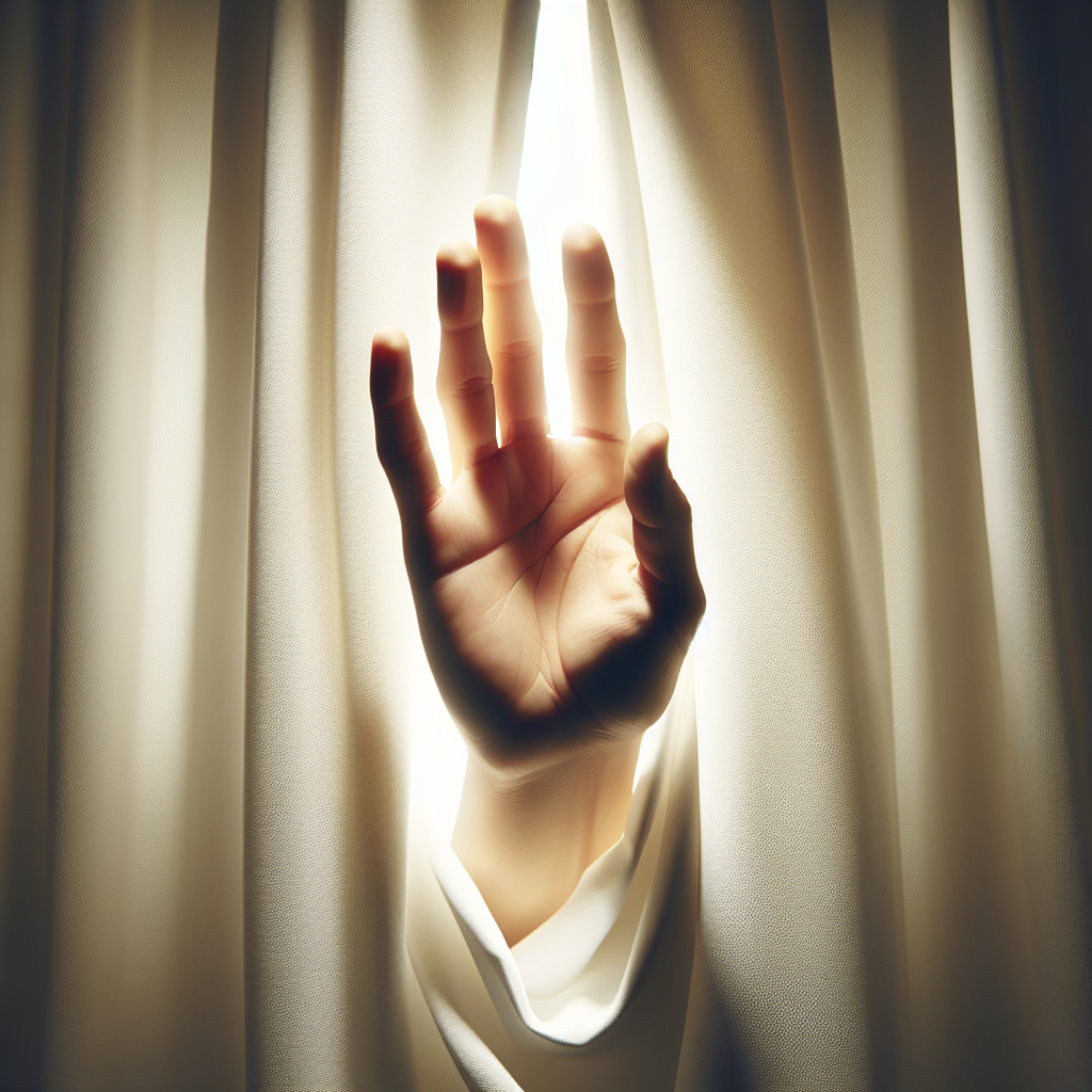 hand sticking out from white curtain Blank Meme Template