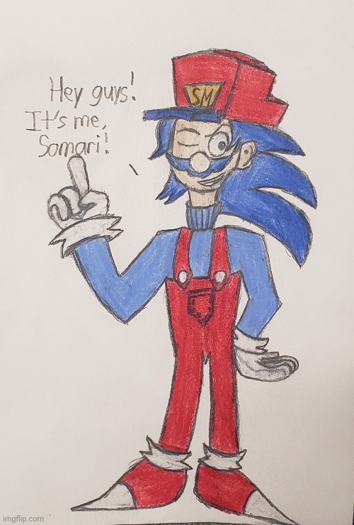 "Sonic may have passed, but we have... Somari!" - Vinesauce Joel | image tagged in mario,sonic the hedgehog,bootleg,drawing | made w/ Imgflip meme maker