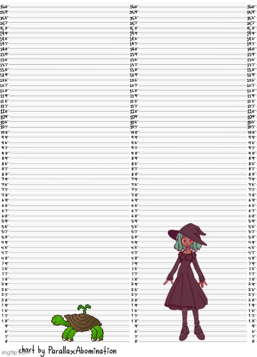 Tortoiseed is about the same height as Hoplash, but longer, so bigger. about 1/3 of an inkmatas | image tagged in character height template | made w/ Imgflip meme maker