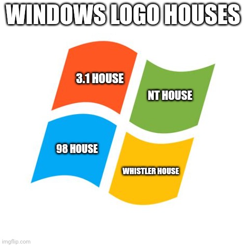 Real | WINDOWS LOGO HOUSES; 3.1 HOUSE; NT HOUSE; 98 HOUSE; WHISTLER HOUSE | image tagged in windows 8 beta logo | made w/ Imgflip meme maker