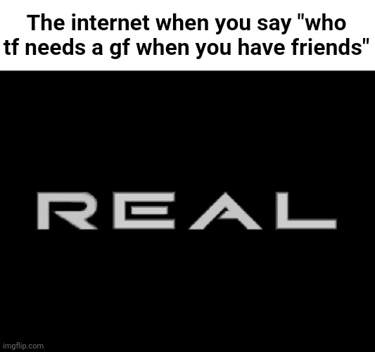 3DO Real | The internet when you say "who tf needs a gf when you have friends" | image tagged in 3do real | made w/ Imgflip meme maker