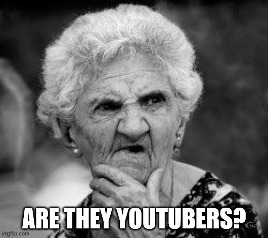 confused old lady | ARE THEY YOUTUBERS? | image tagged in confused old lady | made w/ Imgflip meme maker