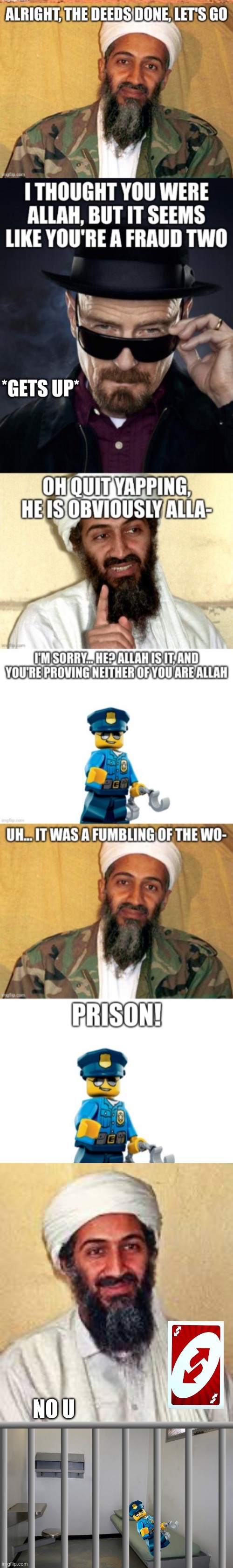 The uno reverse card is very powerful | NO U | image tagged in allah akbar,prison cell inside | made w/ Imgflip meme maker
