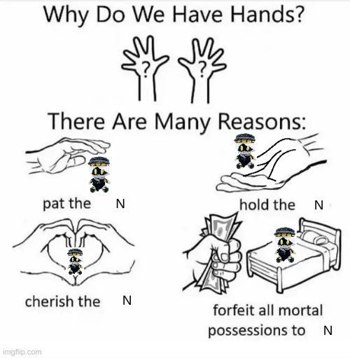 Why do we have hands? (all blank) | N; N; N; N | image tagged in why do we have hands all blank | made w/ Imgflip meme maker